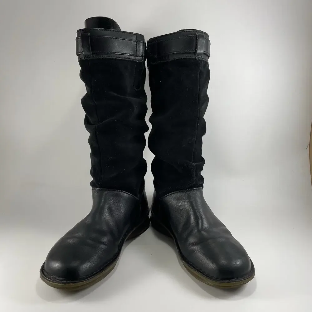 Dr Martens 11415 Buckle Mid Calf Tall Boots Womens Size 9 Black Leather Suede